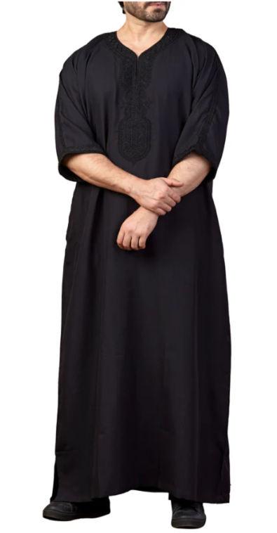 Black Moroccan Thobe with Beautiful Embroidery - Pre-order