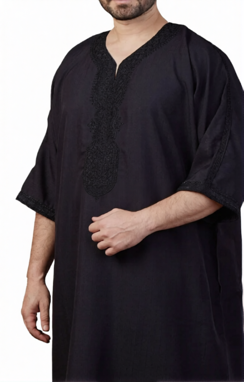 Black Moroccan Thobe with Beautiful Embroidery - Pre-order