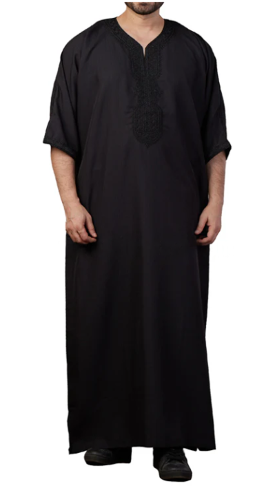 Black Moroccan Thobe with Beautiful Embroidery - Pre-order