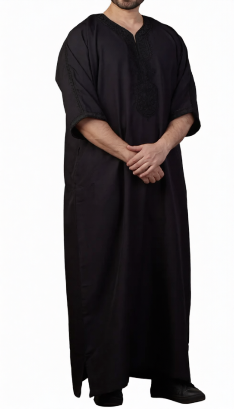 Black Moroccan Thobe with Beautiful Embroidery - Pre-order